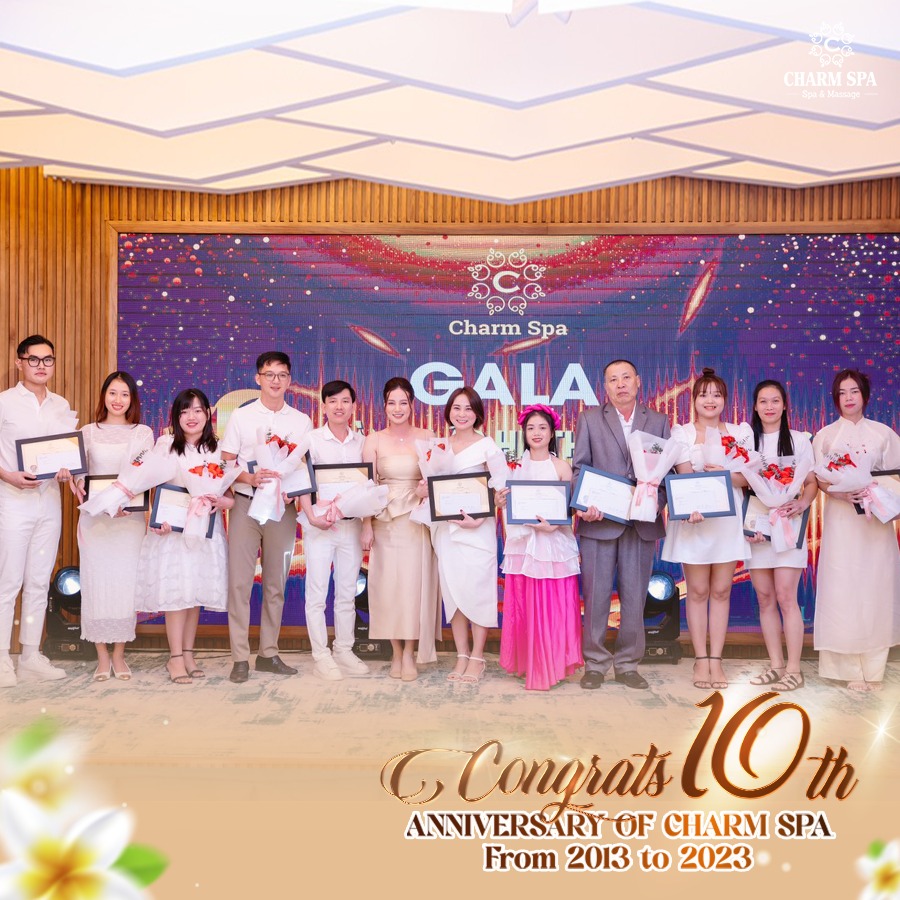 tiệc kỷ niệm 10 năm thành lập hệ thống Charm spa